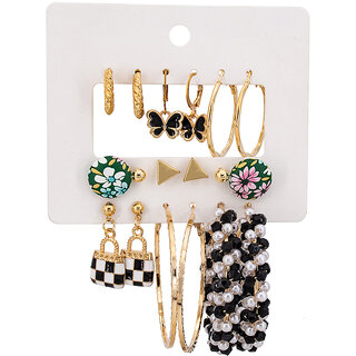Black and White Earring set (9pairs in a Pack) Black and White Earring set (9pairs in a Pack)