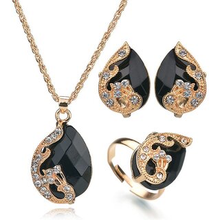 Bohemian Style Black Pendant with Earring and Ring Set Bohemian Style Black Pendant with Earring and Ring Set