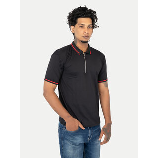                       Mens Black Contrast Collar Polo                                              