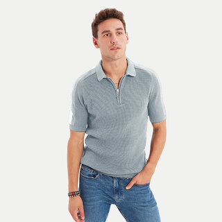                       Mens Soft Pink Zipper Collar Polo                                              