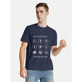                       Mens Navy   Printed Crew Neck T-shirt                                              