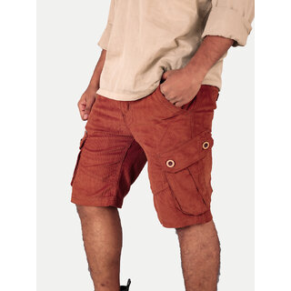 Men Brown Carduroy Cargo Cargo Shorts