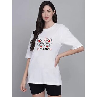                       REVEXO Printed Cotton Blend Multicolor,White Color T-Shirt For Women                                              