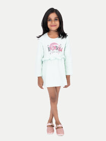 Girls Light Mint Green Printed Sweat Frock