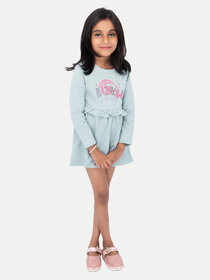 Girls Skyblue Printed Sweat Frock