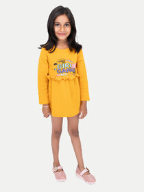 Girls Mustard Printed Sweat Frock