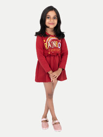 Girls Dark Red Printed Sweat Frock