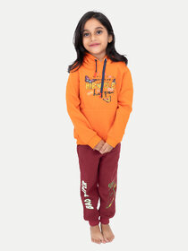 Girls Orange Printed Sweat Hoodie