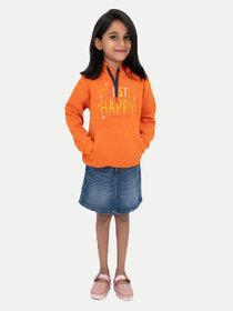 Girls Orange Printed Sweat Hoodie