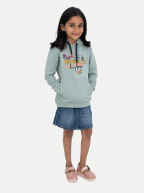 Girls Light Blue Printed Sweat Hoodie