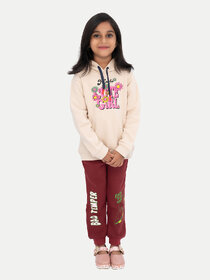 Girls Beige Printed Sweat Hoodie