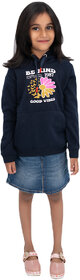 Girls Dark Blue Printed Sweat Hoodie