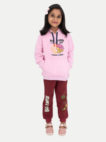 Girls Pink Printed Sweat Hoodie