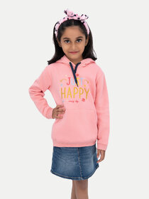 Girls Pink Printed Sweat Hoodie