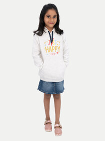 Girls White Printed Sweat Hoodie