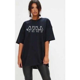                       REVEXO Solid Cotton Blend Black Color T-Shirt For Women                                              