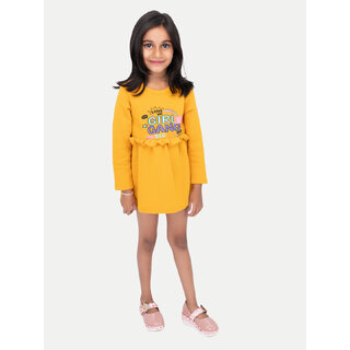 Girls Mustard Printed Sweat Frock