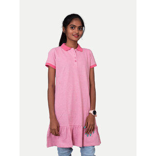                       Girls Light Pink Polo Melange Dress                                              
