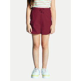                       Girls Maroon Solid Shorts                                              