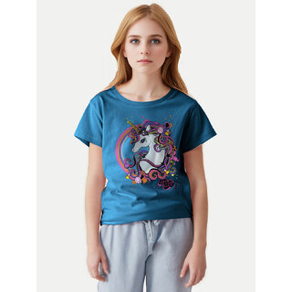                       Teen Girls Turquoise Printed Crew Neck T-shirt                                              