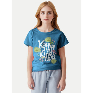                       Teen Girls Turquoise Printed Crew Neck T-shirt                                              