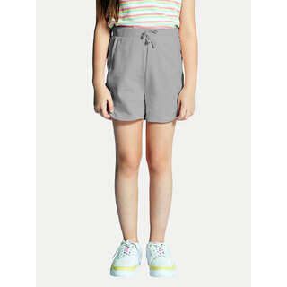                       Girls Grey melange Solid Shorts                                              