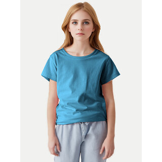                       Girls Aqua Crew neck T-shirt                                              