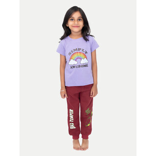                       Kid Girls Lavender Printed Crew Neck T-shirt                                              