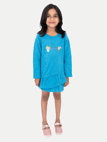 Girls Blue Printed Sweat Frock