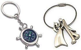 Kd Collections Dancing Wired Couple Keychain And Compass Keychain Combo (Silver)