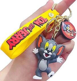 Nsv 3D Tom And Jerry Grey Double Sided Rubber Keychain Key Chain (Pack Of 1)