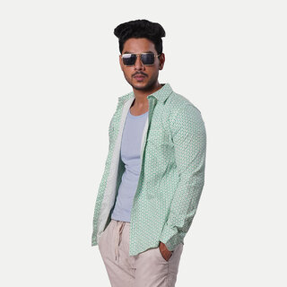                       Mens Light Green All over printed Cotton Shirts                                              