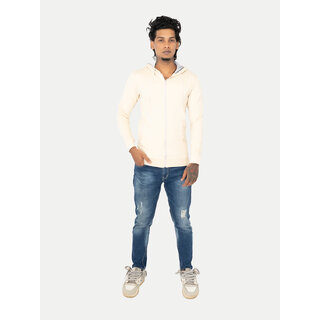                       Mens Solid Cream Zipper Hoodies                                              