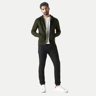                       Mens Solid Dark Olive Zipper Hoodies                                              