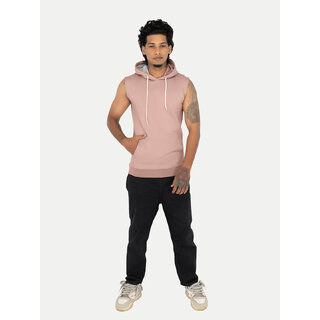 Mens Solid PeachSleeveless Hoodies Mens Solid PeachSleeveless Hoodies
