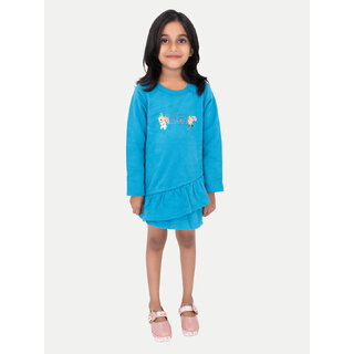 Girls Blue Printed Sweat Frock