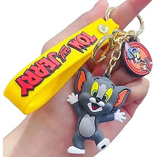                       Nsv 3D Tom And Jerry Grey Double Sided Rubber Keychain Key Chain (Pack Of 1)                                              
