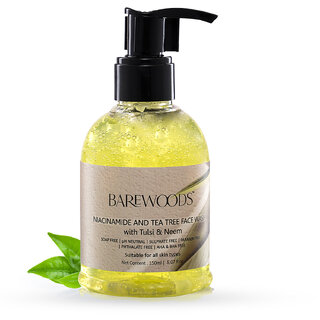                       BAREWOODS Neem, Tea Tree & Tulsi Face Wash With Niacinamide | Anti-Acne & For Open Pores | Gentle & Hydrating | 150ml                                              