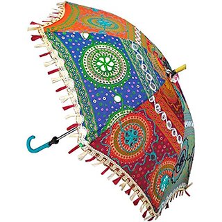 Dresses Embroidered Fabric Umbrella for Decoration, Photoshoot Prop, Rajasthani Handicraft Decoration