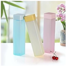 (Pack of 3) Square Frosted Transparent Bottle Juice Leak-proof Travel Water Bottle Plastic Water Bottle Drinking Water Bottle Plastic (Multicolour)