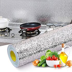 Kitchen Backsplash Wallpaper Stickers Peel  &  Stick Aluminum Foil Wall Paper Self-Adhesive Oil Proof Waterproof Sticker for Kitchen Walls Cabinets Drawers Shelves Heat Resistant Washable Wallpaper