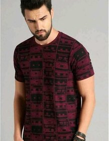 Roundfeet Insolite Men Abstract Round Neck Cotton Blend Maroon T-Shirt