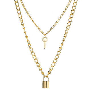 Lock Key Design 2 layered Neckpiece Gold Plated Lock Key Design 2 layered Neckpiece Gold Plated