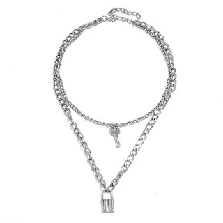 Lock Key Design 2 layered Neckpiece Silver Plated Lock Key Design 2 layered Neckpiece Silver Plated