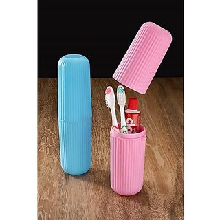                       Capsule Shape Plastic Anti Bacterial Toothbrush    Toothpaste Cover for Travel Multi Color Pack of 2                                              