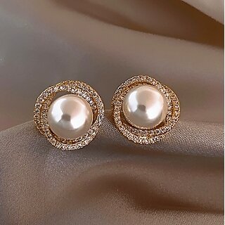                       Spiral Circular with Center Pearl Stud Earring                                              