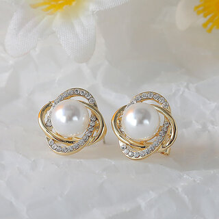 Spiral Circular with Center Pearl Stud Earring Spiral Circular with Center Pearl Stud Earring