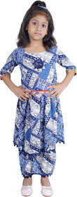 Girls' Ethnic Wear Set - Blue and White Printed