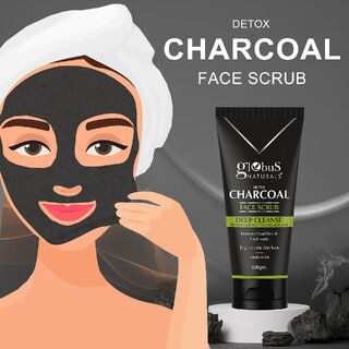 Globus Naturals Detox Charcoal Face Scrub For Exfoliation AntiAcne Blackhead Removal 100 gm Globus Naturals Detox Charcoal Face Scrub For Exfoliation AntiAcne Blackhead Removal 100 gm