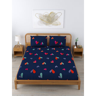                       STITCH 210 TC Blue Heart Cotton Single Bedsheet with 2 Pillow Cover | Size 48*72                                              